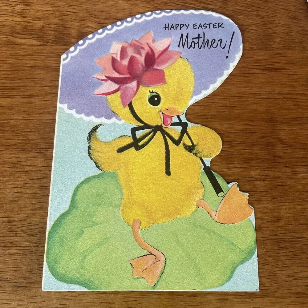 Vtg Rust Craft Duck Spring Flocked Happy Easter Mother Greeting Card